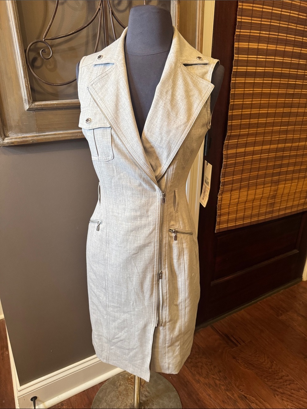 Calvin Klein Light Gray Sleeveless Zip-Front Midi Dress